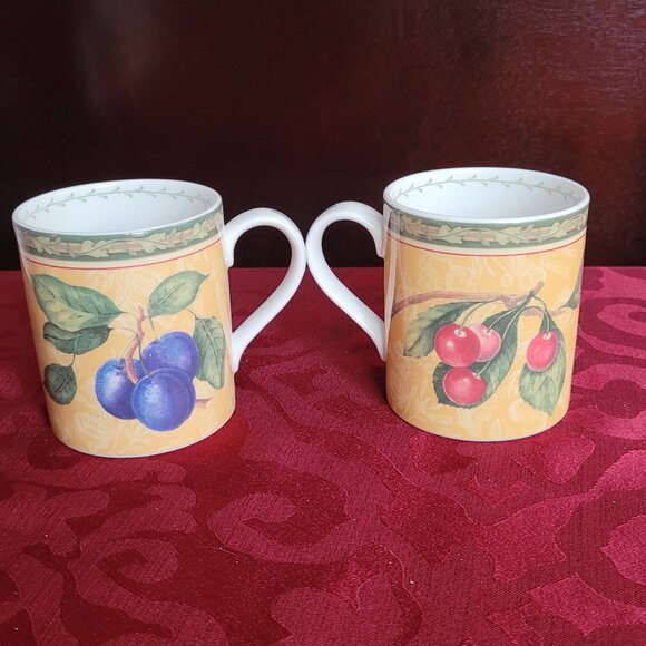 2 Royal Doulton Vintage Orchard Plums Cherries Coffee Mugs - Picture 1 of 4